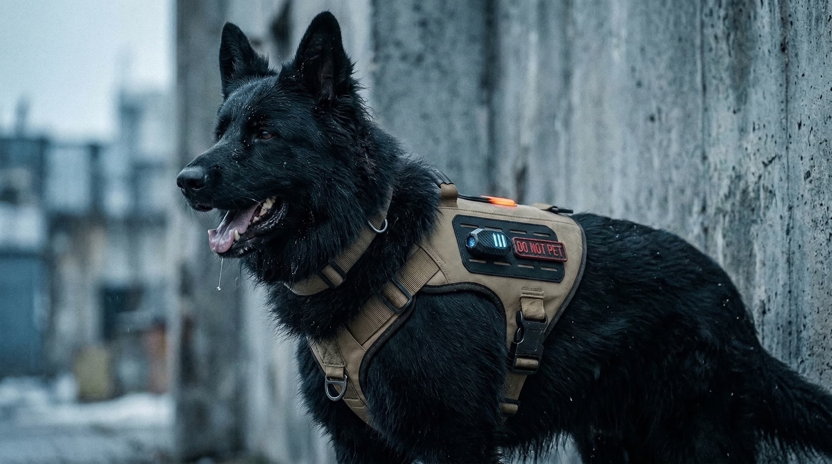 K9 operator wearing the VKVK Exo-Core armor in a tactical outdoor environment